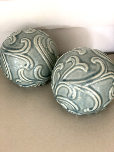 Pair glazed ceramic - glazed, duckegg