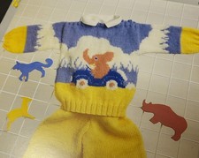 Phildar baby childs Knitting pattern Jumper DK - used - elephant, trousers.