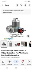 Rhino Hobby Carbon Filter Kit Odour Extraction Fan Aluminium Ducting Hydroponics
