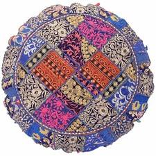 Indian Patchwork Round Pouf Ottoman Cover Foot Stool Moroccan Pouffe Cover