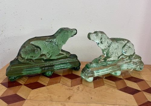 Antique green glass dog - 2,