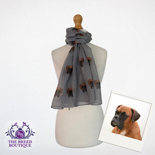 BOXER DOG PRINT SCARF CUTE LADIES WRAP SHAWL GREY POLYESTER BOXER DOG GIFT