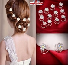 New Bridal Wedding Crystal Hair Twists Swirls Pins Spirals Pearl Flower 12pcs UK