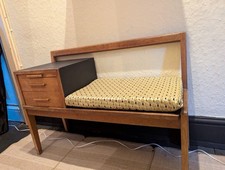 Vintage MCM Telephone Table/Gossip Seat Circa 1950s. Wood And Chalk Paint