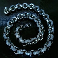 925 Sterling Silver Layered Belcher Chain 12mm Width 24" Length Cz Adjustable