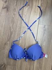 Monsoon Womens Purple Blue White Halter Bikini Top with Bead Tie Bow UK Size 10