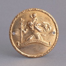 Vintage DASHBOARD BADGE Pressed GILT Brass ST. CHRISTOPHER Nice Detail