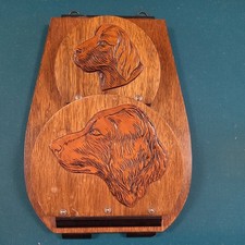 Wooden Double Letter Rack. Wall Mounted With Dogs Heads