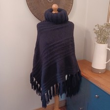 Next Navy Blue Knitted Poncho Roll Neck XL Fits 14 16 Made in Italy Wool Blend