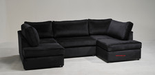 BLACK PLUSH VELVET HIGH BACK U SHAPE CORNER SOFA - SOFA SCENE EXCLUSIVE UK MADE