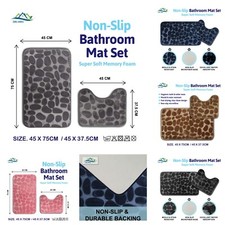 Non Slip Bathroom Mats Pebble Bath Mat Pedestal Memory Foam Toilet Rugs 2 PCS