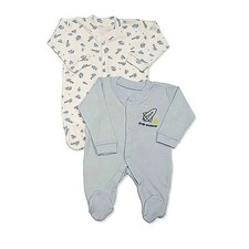 Baby Boys Sleepsuits 2 Pack Long Sleeve, Rocket Design, 6-9 Months, Blue, Cotton