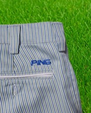 ? Ping – Men’s Golf Trousers – White/Blue/Green Stripe – Stretch  – W32 L31