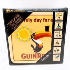 Guinness Official Coasters Set Of 6 Retro Adverts Cork Backed New & Sealed Gift