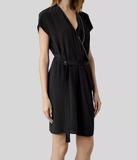 ALL SAINTS Adria 100% Silk Black Zip Wrap Style Parachute Tunic Dress UK 10