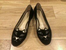 RRP€366 Charlotte Olympia Velour Ballerina Kitty Shoes Embroidered Cat EUR40