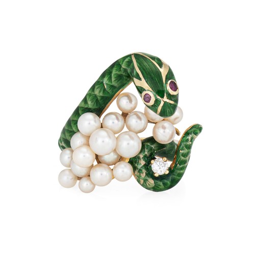 Vintage enamel snake - snake, 14k