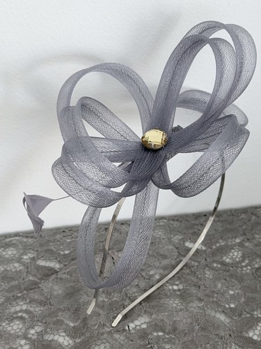 Grey sinamay fascinator with - fascinator,