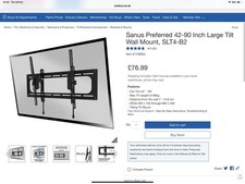 Sanus TV Wall mount bracket 42-90 Inch Large Tilt, SLT4-B2 Television