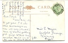 GB early 1900’s colour PC “Riverbrae, Bellingham” used “BRAMPTON – CUMB” c.d.s