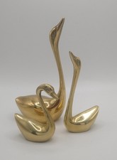 Vintage Brass Swans x3 Solid Cygnets Baby Swan Ornament Figures