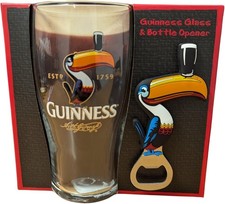 Guinness Toucan Pint Beer Glass and Bottle Opener Set
