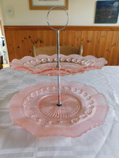 Art Deco Pink glass 2 tier