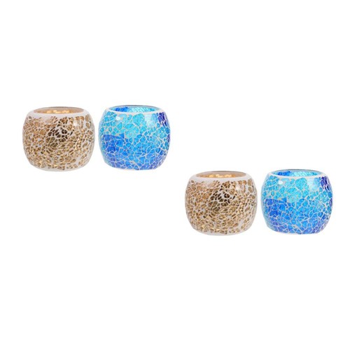 Blue glass candle holder set - blue,