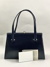 Waldybag Blue Vintage 1950s Leather Handbag Dark Buff Suede Lining