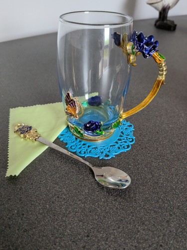 Enamel glass cup with - glass, rose
