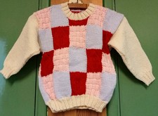 Girls Hand-Knitted Chunky Jumper - Size 5-6yrs - Multicoloured.