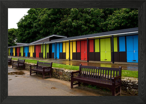 Colourful beach huts framed - beach,