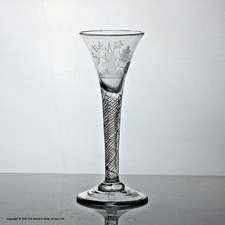 Rare Georgian Jacobite-engraved "Stricken Oak" multi spiral air twist wine glass