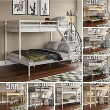 Bunk Bed Triple Sleeper Cabin Loft Bed Solid Pine Wood Kids Frame Ladder Desk