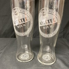 2X Amstel Bier Etched Pint Glasses Lager Beer Drinks Home Bar Pub Party (1334
