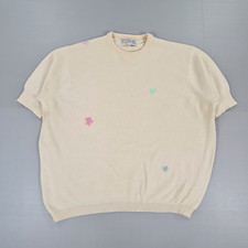 Ballantyne of Peebles Womens Cashmere Jumper Ivory 44 Floral Embroidered