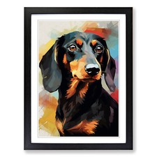 Dachshund Gestural Framed Canvas Wall Art Print Poster Picture, Home Decor