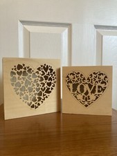 Set Of Two, Wooden Storage Gift Boxes With Lids. Love, Heart, Home Decor