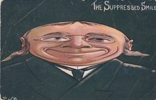 UNUSUAL OLD POSTCARD ARTIST SEASIDE COMIC HUMOUR MAN SMILE GLASSES 1910S  CE 477