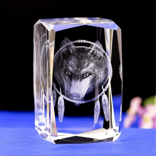 Crystal glass wolf figure - glass,