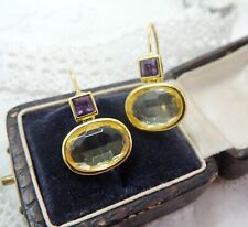 Amethyst Purple Citrine Yellow Gold Drop Earrings 💗