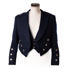 Men's Scottish Navy Blue wool Prince Charlie Jacket 3 Button Vest Jacket