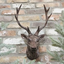 Vintage Aged Resin Reindeer Deer Stags Antlers Head Wall Mounted Large Sculpture
