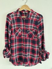 George Red Navy Plaid Flannel Shirt UK 12 / EU 40 Long Sleeve Check Blouse