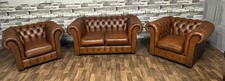 Chesterfield vintage suite 2 seater sofa and 2 club chairs in tan leather 