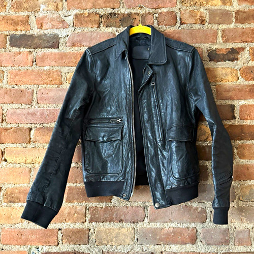 R13 black leather bomber - leather,