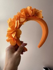 Orange Padded Headband With Flowers, Wedding, Races, Ascot, Outfit, Fascinator