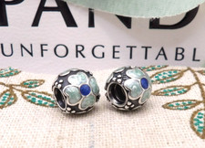 ❤️Genuine Pandora Retired 2 x Green Blue Enamel Daisy Charms 925 ALE ❤️