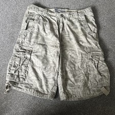 Mantaray Mens Cotton Green/Grey Printed Shorts Size 36” Waist