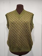Pennine Sweater Vest V-neck Jumper Mens Large Green Merino Blend Country Argyle 